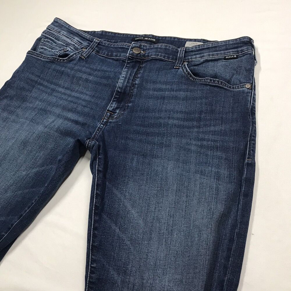 MAVI Zach Jeans Men 38x32 Straight Regular Fit Stretch Whisker Wash Blue Denim - Picture 5 of 16